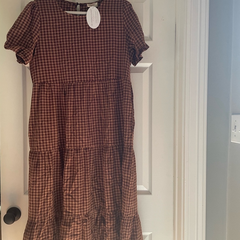 Chic Brown Plaid Maxi Dress